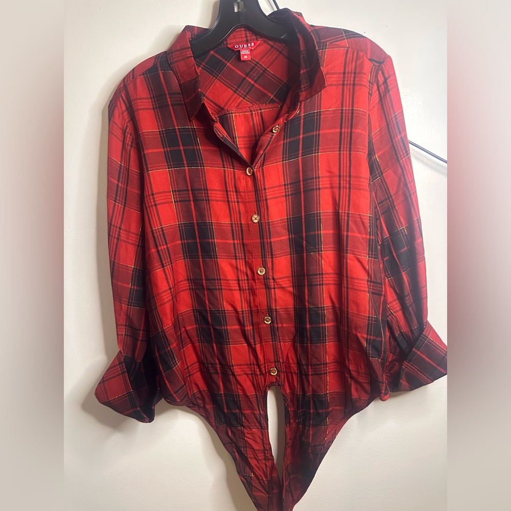 Guess Red and Black Checkered Shirt zise M